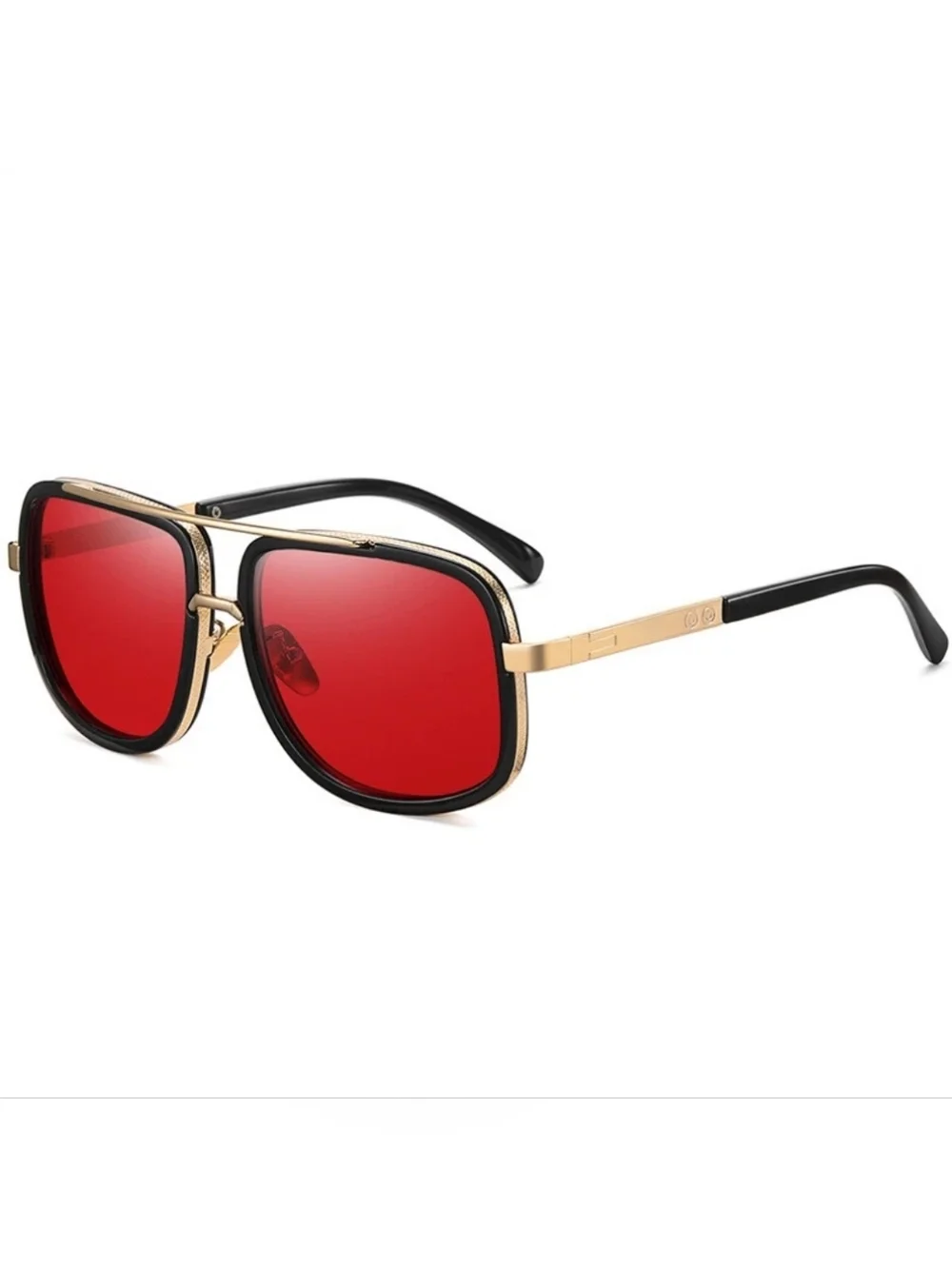 Men's Gold/Black Frame Aviator Sunglasses with Red Lenses
